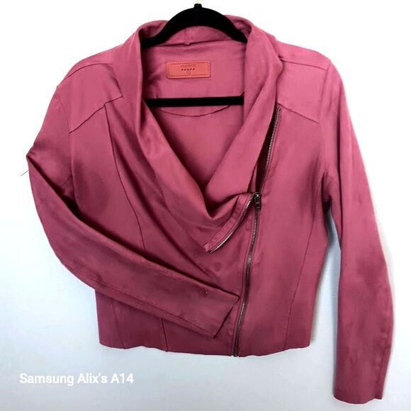 Blank NYC Moto Jacket Womens Blazer Adobe Pink Faux‎ Suede Full Zip Size S - Picture 1 of 7